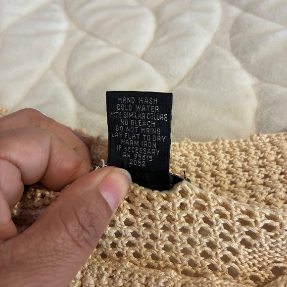 Rafaella Open Knit Crochet Cotton Blend Tan Scalloped Edge Tunic Swim Coverup L - Picture 4 of 5